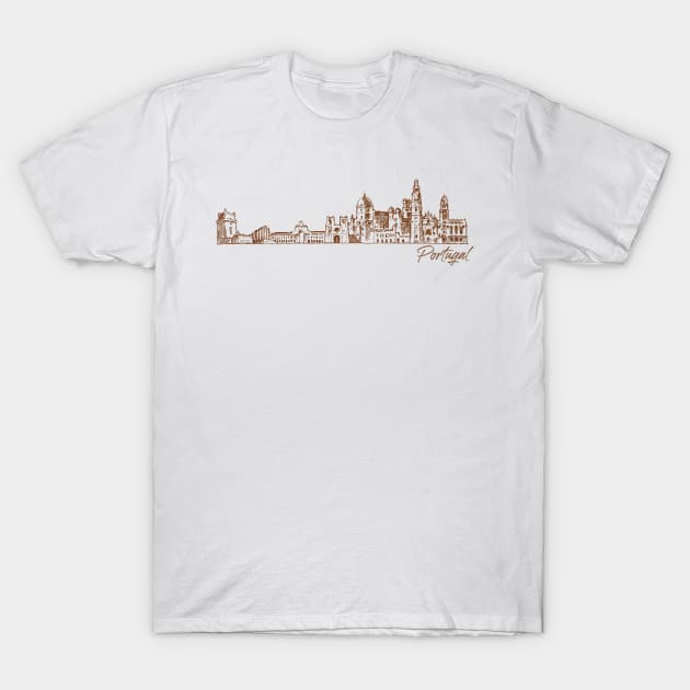 Portugal hand drawn skyline T-Shirt by SerenityByAlex